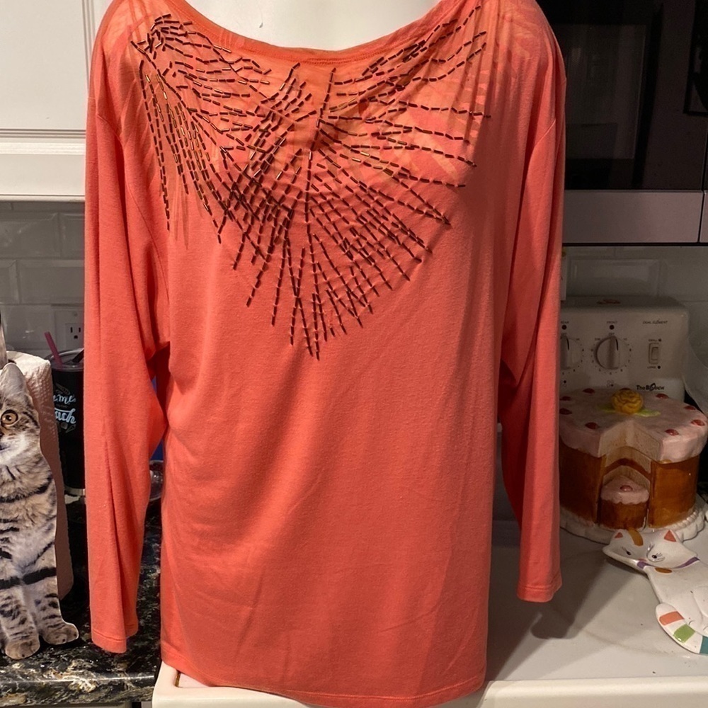 H womens Jennifer Lopez casual orange long sleeve stretch regular size top XL